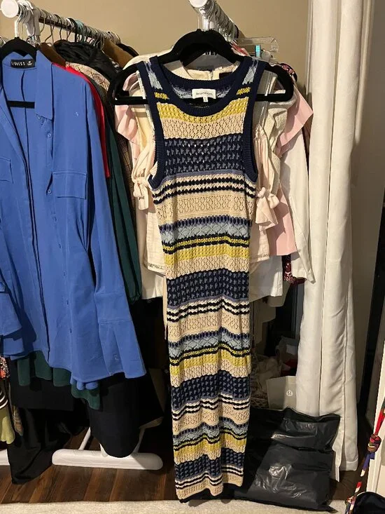 Heartloom Gimlet Crochet Midi Dress | Marina Stripe | Size XS | Pointelle Knit - Picture 5 of 7